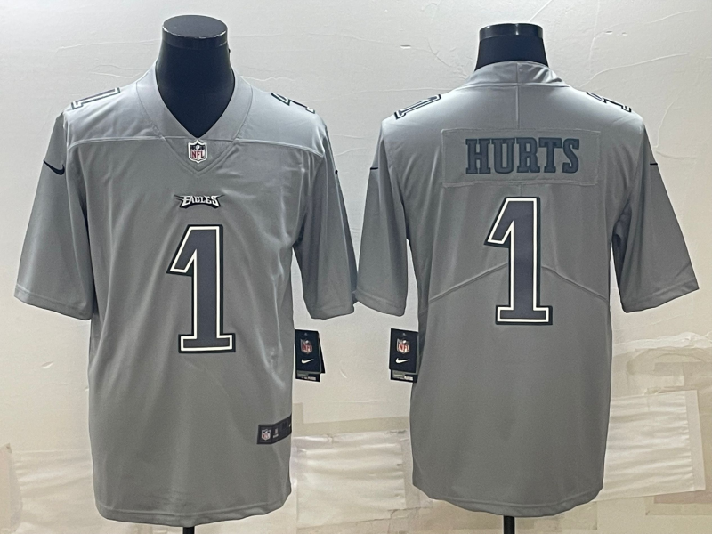 Men's Philadelphia Eagles #1 Jalen Hurts Gray Atmosphere Fashion Stitched Jersey Men's Philadelphia Eagles #1 Jalen Hurts Gray Atmosphere Fashion Stitched Jersey